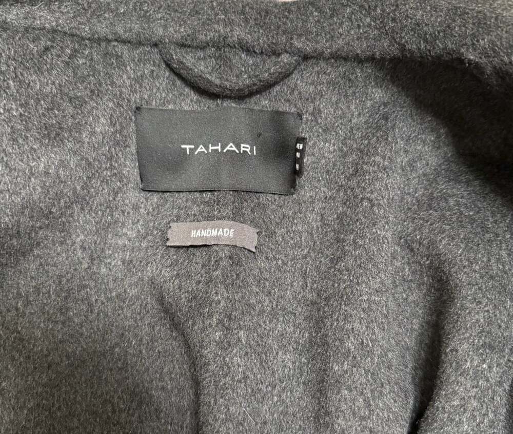 Tahari Wool Blend Draped Open Front Wrap Coat Gray Handmade